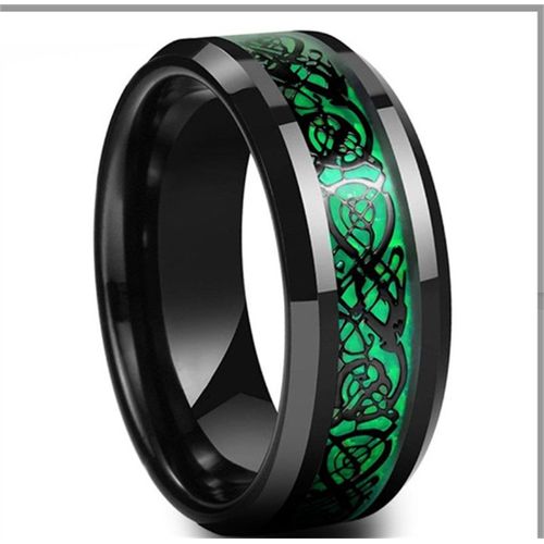 Bague Dragon Celtique Punk 8mm, Incrustation Rouge Vert Noir, Bague En Fiber De Carbone En Acier Inoxydable, Bracelet De Mariage, Bijoux, Cadeau De Couple