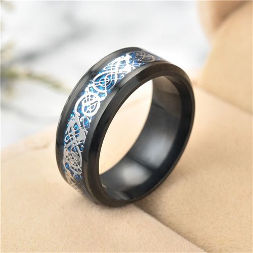 Bague Dragon Celtique Punk 8mm, Incrustation Rouge Vert Noir, Bague En Fiber De Carbone En Acier Inoxydable, Bracelet De Mariage, Bijoux, Cadeau De Couple