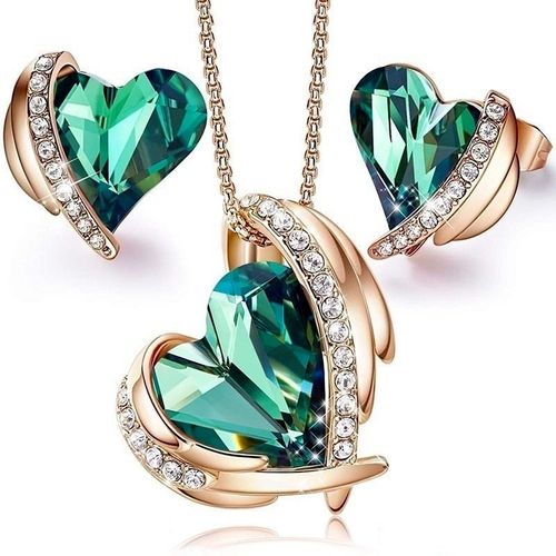 Ensemble De Colliers Et Boucles D'oreilles En Cristal De C¿Ur D'amour En Or Rose, Pour Cadeaux De Pierre D'anniversaire, Bijoux Pour Fête/Anniversaire/Anniversaire