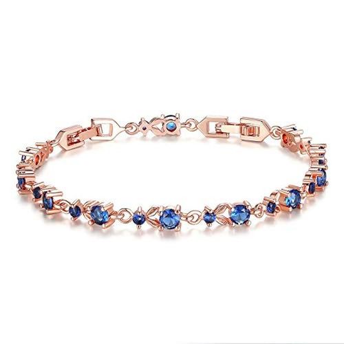 Bracelet De Luxe En Plaqué Or Rose Et Argent, 10 Couleurs, Avec 5 Pierres De Zircone Cubiques Scintillantes Au Choix