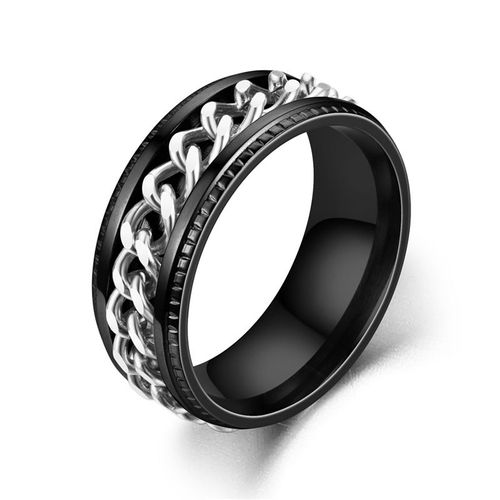 Bague De Couple En Titane Et Acier Inoxydable Pour Homme Et Femme, Anneau Avec Chaîne Rotative, 8mm, Punk, Noir, Cool, Rock, Bijoux, Cadeau