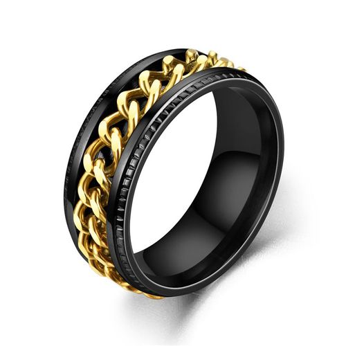 Bague De Couple En Titane Et Acier Inoxydable Pour Homme Et Femme, Anneau Avec Chaîne Rotative, 8mm, Punk, Noir, Cool, Rock, Bijoux, Cadeau
