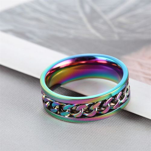 Bague De Couple En Titane Et Acier Inoxydable Pour Homme Et Femme, Anneau Avec Chaîne Rotative, 8mm, Punk, Noir, Cool, Rock, Bijoux, Cadeau