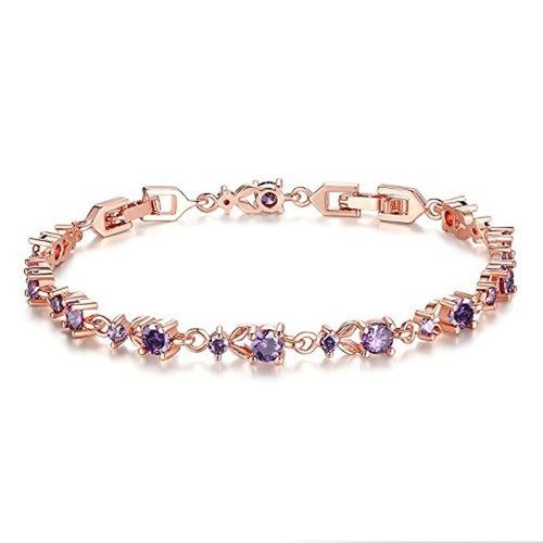 Bracelet De Luxe En Plaqué Or Rose Et Argent, 10 Couleurs, Avec 5 Pierres De Zircone Cubiques Scintillantes Au Choix