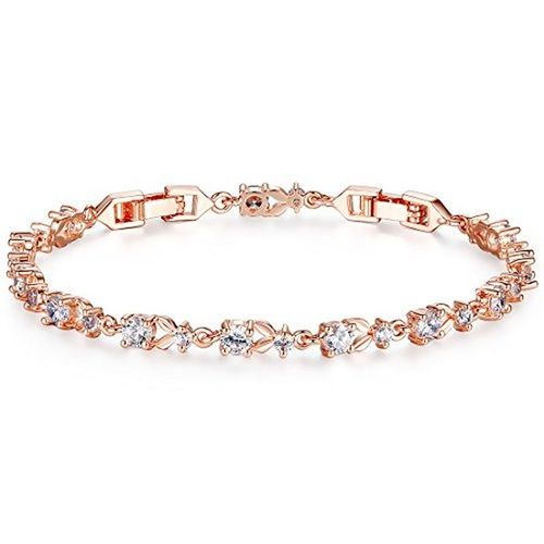 Bracelet De Luxe En Plaqué Or Rose Et Argent, 10 Couleurs, Avec 5 Pierres De Zircone Cubiques Scintillantes Au Choix