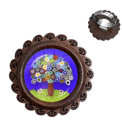 Bagues En Bois De Murano Millefiori, Fleur Multicolore, 20mm, Cabochon En Verre Réglable, Cadeau Pour Femmes Et Hommes, Vente En Gros