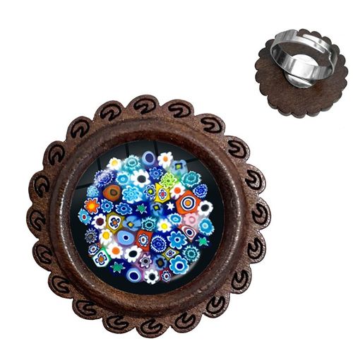 Bagues En Bois De Murano Millefiori, Fleur Multicolore, 20mm, Cabochon En Verre Réglable, Cadeau Pour Femmes Et Hommes, Vente En Gros