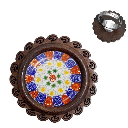 Bagues En Bois De Murano Millefiori, Fleur Multicolore, 20mm, Cabochon En Verre Réglable, Cadeau Pour Femmes Et Hommes, Vente En Gros