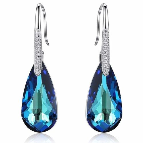 Boucles D'oreilles Pendantes À Crochet En Forme De Larme Pour Femme, Cristal D'aigue-Marine, Bijoux En Argent, Cadeau De Fête