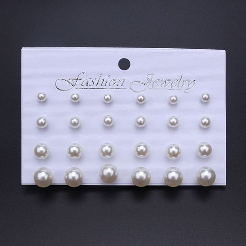 Boucles D'oreilles Pour Femmes Coréennes 12 Paires/Ensemble Beige Blanc Perle Simple Mode Boucles D'oreilles Bijoux De Mariage Pour Cadeau Saint Valentin
