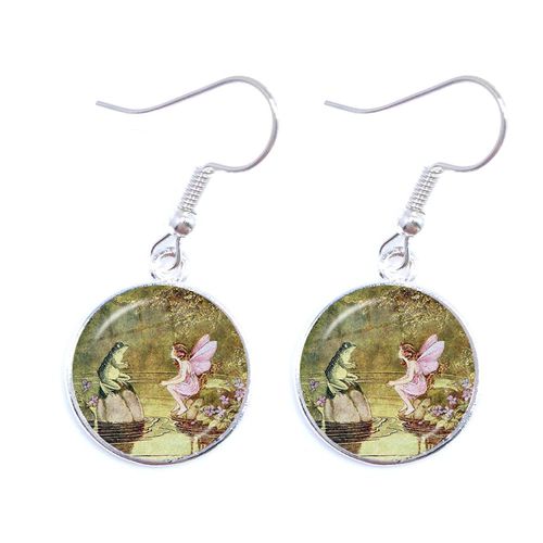 Boucles D'oreilles Classiques Conte De Fées Pour Femmes, Bijoux Faits À La Main, Ligne Fine, Plaqué Argent, Goutte D'eau, Cabochon En Verre De 16mm, Nouvelle Collection 2021
