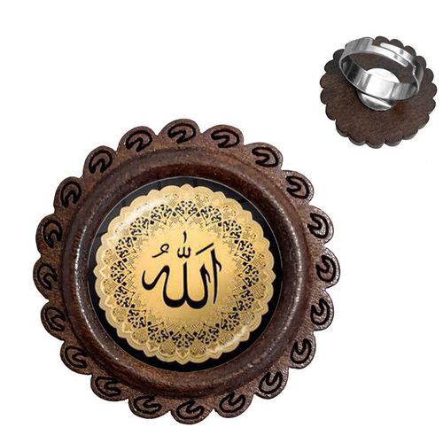 Bague Arabe Musulmane En Bois, Cabochon En Verre De 20mm, Breloque Religieux I Love Allah, Bijoux Pour Hommes Et Femmes, Cadeau