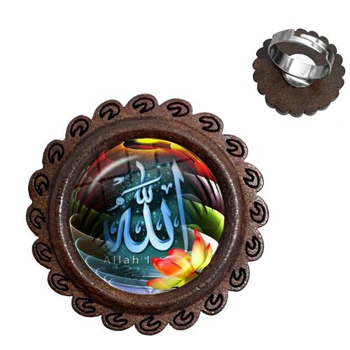 Bague Arabe Musulmane En Bois, Cabochon En Verre De 20mm, Breloque Religieux I Love Allah, Bijoux Pour Hommes Et Femmes, Cadeau