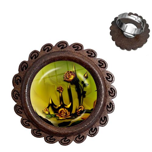 Bague Arabe Musulmane En Bois, Cabochon En Verre De 20mm, Breloque Religieux I Love Allah, Bijoux Pour Hommes Et Femmes, Cadeau