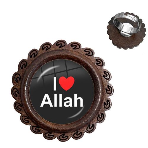 Bague Arabe Musulmane En Bois, Cabochon En Verre De 20mm, Breloque Religieux I Love Allah, Bijoux Pour Hommes Et Femmes, Cadeau