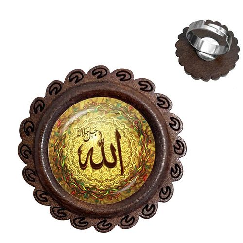 Bague Arabe Musulmane En Bois, Cabochon En Verre De 20mm, Breloque Religieux I Love Allah, Bijoux Pour Hommes Et Femmes, Cadeau