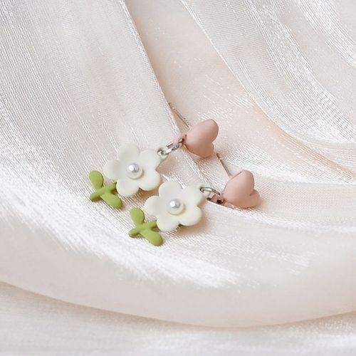Boucles D'oreilles Pendantes Fleur Coeur Rose Pour Femme, Belle Plante, 152, 216.239.Perle, Cuir Chevelu Vert, Boucles D'oreilles Pendantes, Cadeaux De Fête Coréens