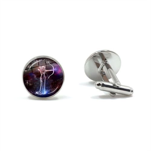 Boutons De Manchette Classique En Verre, Cabochon, Constellation De La Galaxie, 12 Signes Du Zodiaque, Horoscope, Astrologie, Chemise Pour Homme