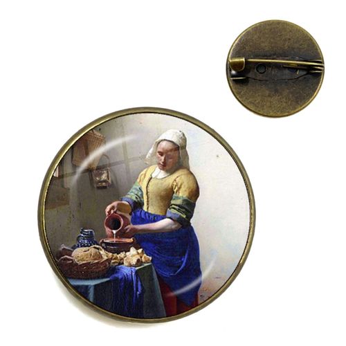 Vermeer ? Broches De Peinture À L'huile Pour Fille, Couleur Argent, Style Punk, Porte Perle 20mm/25mm, Cabochon En Verre, Broches De Collier, Badge Cadeau
