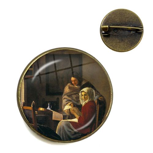 Vermeer ? Broches De Peinture À L'huile Pour Fille, Couleur Argent, Style Punk, Porte Perle 20mm/25mm, Cabochon En Verre, Broches De Collier, Badge Cadeau