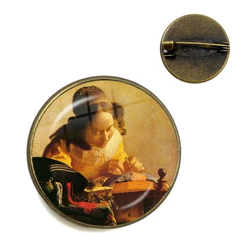 Vermeer ? Broches De Peinture À L'huile Pour Fille, Couleur Argent, Style Punk, Porte Perle 20mm/25mm, Cabochon En Verre, Broches De Collier, Badge Cadeau