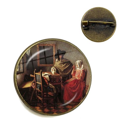 Vermeer ? Broches De Peinture À L'huile Pour Fille, Couleur Argent, Style Punk, Porte Perle 20mm/25mm, Cabochon En Verre, Broches De Collier, Badge Cadeau