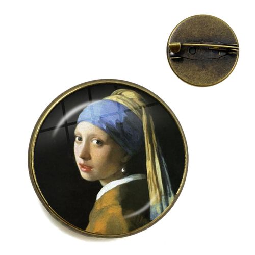 Vermeer ? Broches De Peinture À L'huile Pour Fille, Couleur Argent, Style Punk, Porte Perle 20mm/25mm, Cabochon En Verre, Broches De Collier, Badge Cadeau