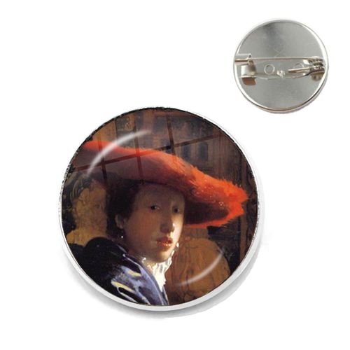 Vermeer ? Broches De Peinture À L'huile Pour Fille, Couleur Argent, Style Punk, Porte Perle 20mm/25mm, Cabochon En Verre, Broches De Collier, Badge Cadeau