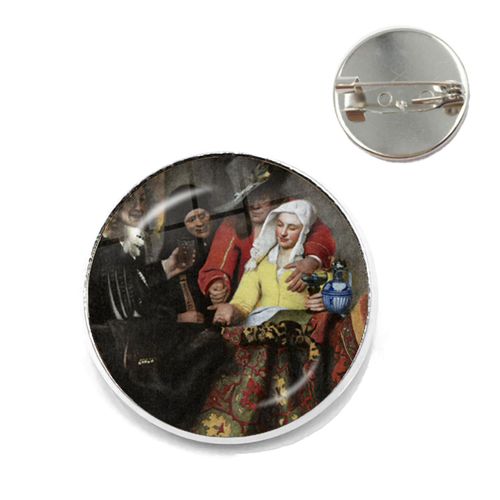 Vermeer ? Broches De Peinture À L'huile Pour Fille, Couleur Argent, Style Punk, Porte Perle 20mm/25mm, Cabochon En Verre, Broches De Collier, Badge Cadeau