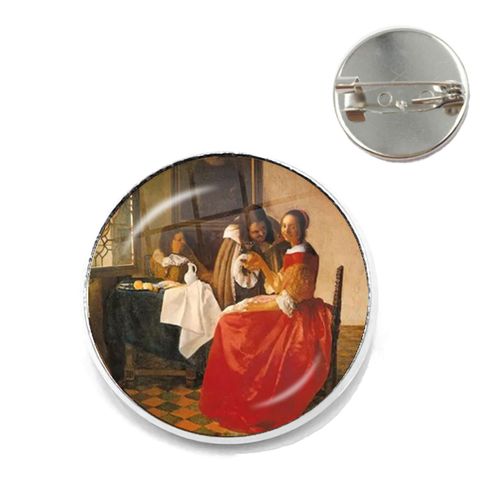 Vermeer ? Broches De Peinture À L'huile Pour Fille, Couleur Argent, Style Punk, Porte Perle 20mm/25mm, Cabochon En Verre, Broches De Collier, Badge Cadeau