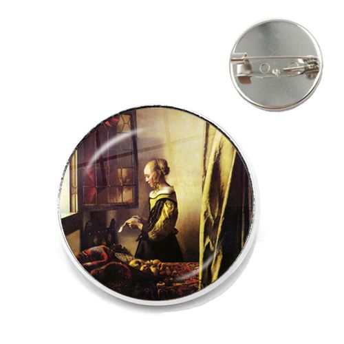 Vermeer ? Broches De Peinture À L'huile Pour Fille, Couleur Argent, Style Punk, Porte Perle 20mm/25mm, Cabochon En Verre, Broches De Collier, Badge Cadeau