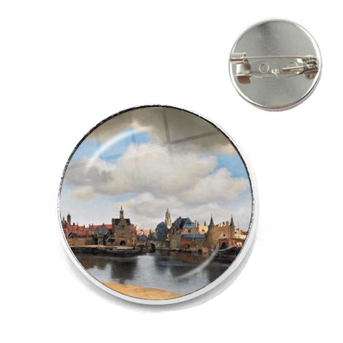 Vermeer ? Broches De Peinture À L'huile Pour Fille, Couleur Argent, Style Punk, Porte Perle 20mm/25mm, Cabochon En Verre, Broches De Collier, Badge Cadeau