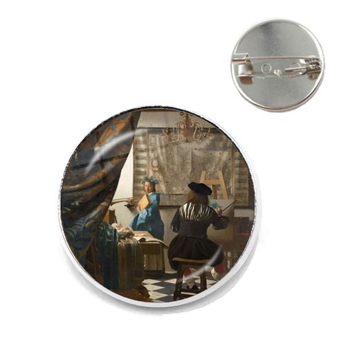 Vermeer ? Broches De Peinture À L'huile Pour Fille, Couleur Argent, Style Punk, Porte Perle 20mm/25mm, Cabochon En Verre, Broches De Collier, Badge Cadeau