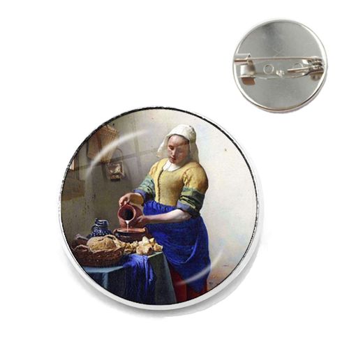 Vermeer ? Broches De Peinture À L'huile Pour Fille, Couleur Argent, Style Punk, Porte Perle 20mm/25mm, Cabochon En Verre, Broches De Collier, Badge Cadeau
