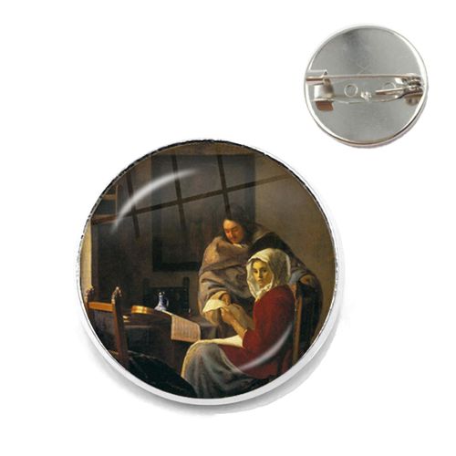 Vermeer ? Broches De Peinture À L'huile Pour Fille, Couleur Argent, Style Punk, Porte Perle 20mm/25mm, Cabochon En Verre, Broches De Collier, Badge Cadeau