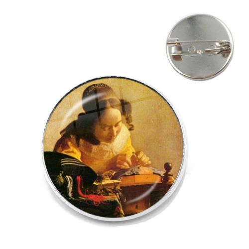 Vermeer ? Broches De Peinture À L'huile Pour Fille, Couleur Argent, Style Punk, Porte Perle 20mm/25mm, Cabochon En Verre, Broches De Collier, Badge Cadeau