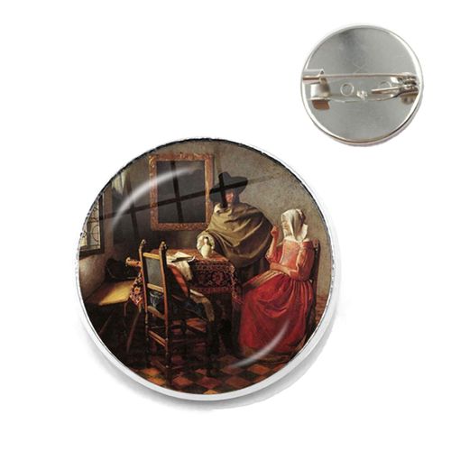Vermeer ? Broches De Peinture À L'huile Pour Fille, Couleur Argent, Style Punk, Porte Perle 20mm/25mm, Cabochon En Verre, Broches De Collier, Badge Cadeau