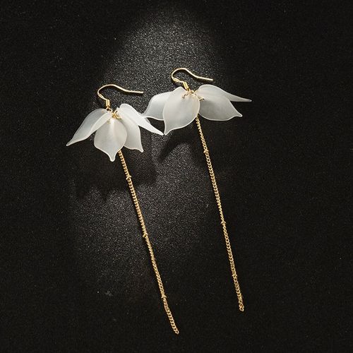 Boucles D'oreilles Crochet Fleur En Plastique Blanc Pour Femme, Nickel É, Long, Confliction, Acrylique, Bijoux D'oreille De Fête Capricieuse, Lien De Document En Or