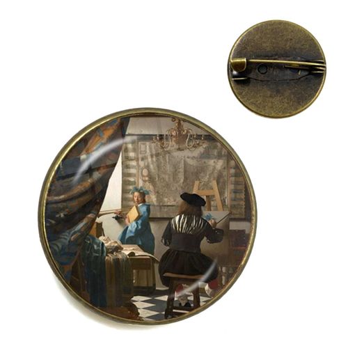 Vermeer ? Broches De Peinture À L'huile Pour Fille, Couleur Argent, Style Punk, Porte Perle 20mm/25mm, Cabochon En Verre, Broches De Collier, Badge Cadeau