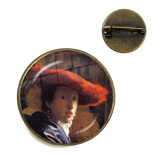 Vermeer ? Broches De Peinture À L'huile Pour Fille, Couleur Argent, Style Punk, Porte Perle 20mm/25mm, Cabochon En Verre, Broches De Collier, Badge Cadeau