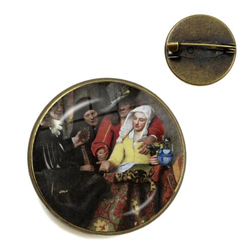 Vermeer ? Broches De Peinture À L'huile Pour Fille, Couleur Argent, Style Punk, Porte Perle 20mm/25mm, Cabochon En Verre, Broches De Collier, Badge Cadeau