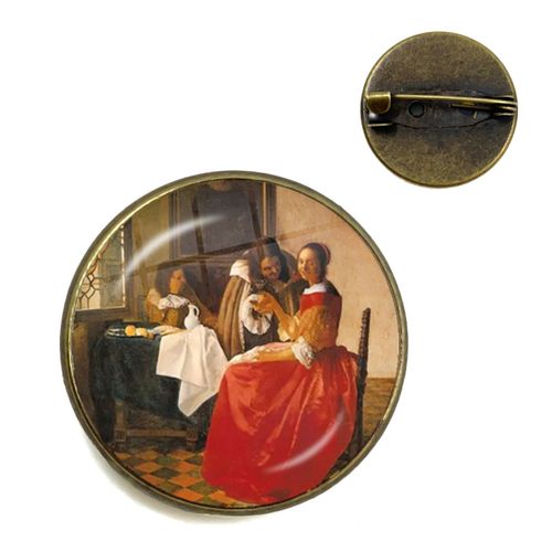 Vermeer ? Broches De Peinture À L'huile Pour Fille, Couleur Argent, Style Punk, Porte Perle 20mm/25mm, Cabochon En Verre, Broches De Collier, Badge Cadeau