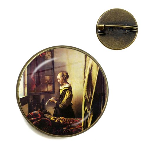 Vermeer ? Broches De Peinture À L'huile Pour Fille, Couleur Argent, Style Punk, Porte Perle 20mm/25mm, Cabochon En Verre, Broches De Collier, Badge Cadeau