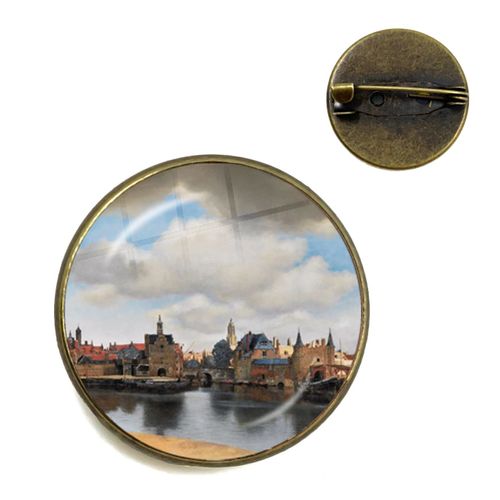 Vermeer ? Broches De Peinture À L'huile Pour Fille, Couleur Argent, Style Punk, Porte Perle 20mm/25mm, Cabochon En Verre, Broches De Collier, Badge Cadeau