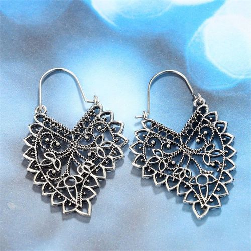 Boucles D'oreilles Pendantes En Argent Bohème Vintage Pour Femmes, Cuir Chevelu Creux, Déclaration Géométrique Rétro, Document Antique, Pendentif Féminin