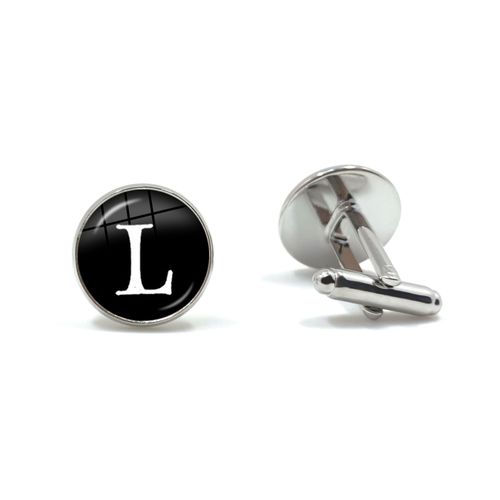 Boutons De Manchette En Forme De Dôme En Verre, 26 Lettres, Corde Avec Nom D'équipe, Bouton Noir En Cuir, Chemise Pour Homme, Cadeau De Mariage