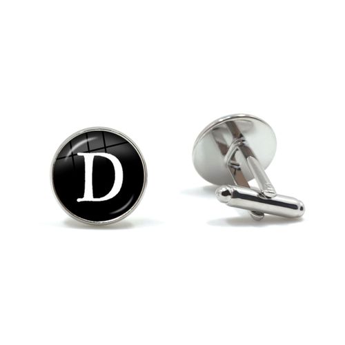 Boutons De Manchette En Forme De Dôme En Verre, 26 Lettres, Corde Avec Nom D'équipe, Bouton Noir En Cuir, Chemise Pour Homme, Cadeau De Mariage