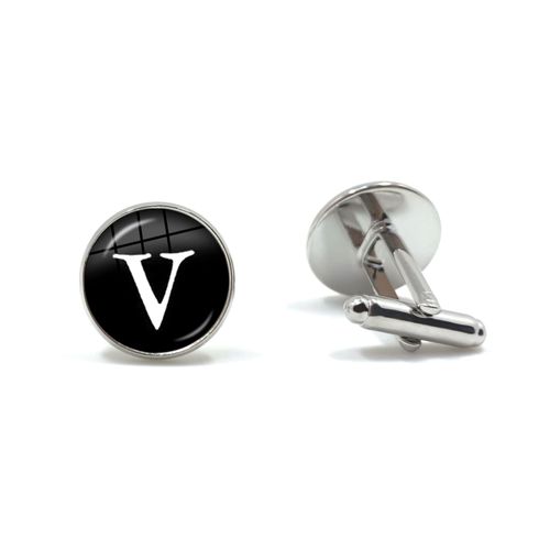 Boutons De Manchette En Forme De Dôme En Verre, 26 Lettres, Corde Avec Nom D'équipe, Bouton Noir En Cuir, Chemise Pour Homme, Cadeau De Mariage