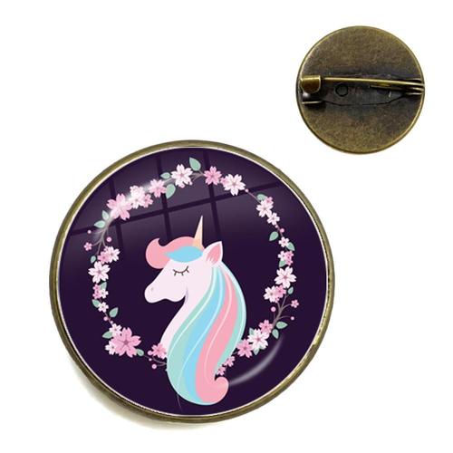 Broches Colorées De Dessin Animé Licorne En Verre Cahochon, Badge Mignon Et Doux Tête De Cheval Pegasus, Épingles De Collier Corsage, Bijoux Cadeau De Fête