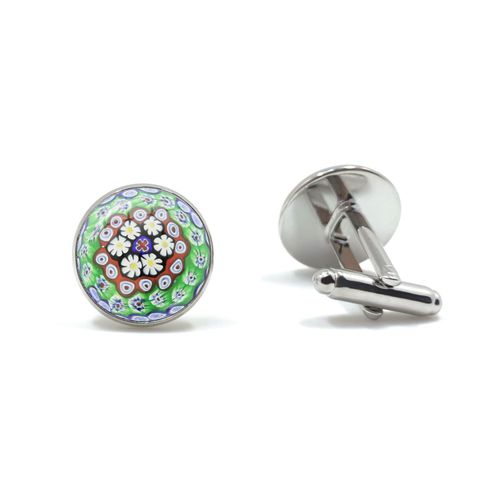 Boutons De Manchette En Cuivre, Fleur Multicolore, 16mm, En Verre, Cabochon, Manches En Cuivre, Bijoux Pour Hommes, Cadeau, Vente En Gros